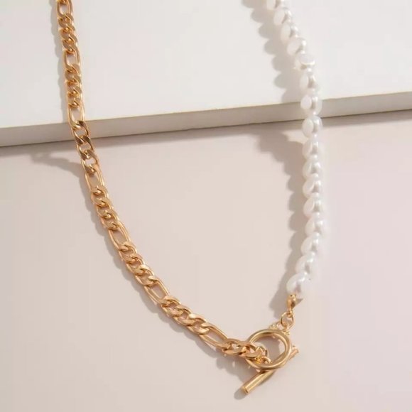 Baroque Pearl Chain Women Collar Punk Toggle Clasp Circle Lariat Necklace - Picture 2 of 4